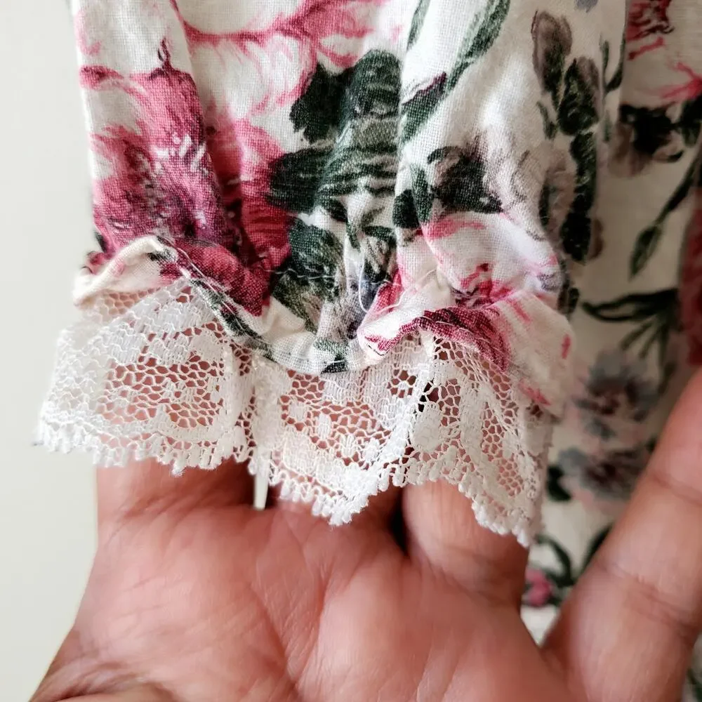 Vintage Floral Lace Baby Girl Romper 12 Mos Retro Cottage Shabby Chic Country